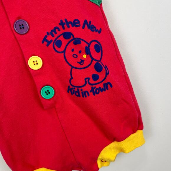 Vintage I'm the New Kid in Town Red Shortall Romper - Picture 3 of 6